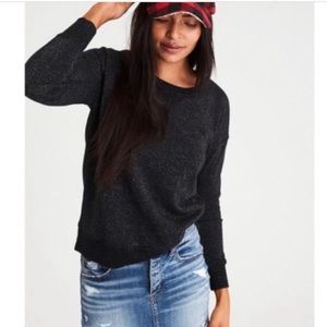 American Eagle Sparkle Black Pullover Sweatshirt